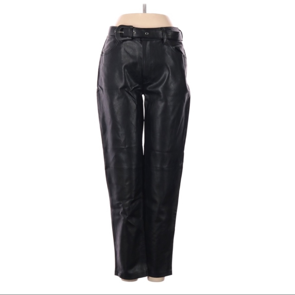 Belted Vegan Leather Skinny Pant in Black